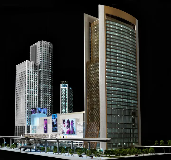 KL Sentral Lot G (NU Sentral), Live-LCD-Fassade – 1:150 Maßstabsmodell von TNBuilt West