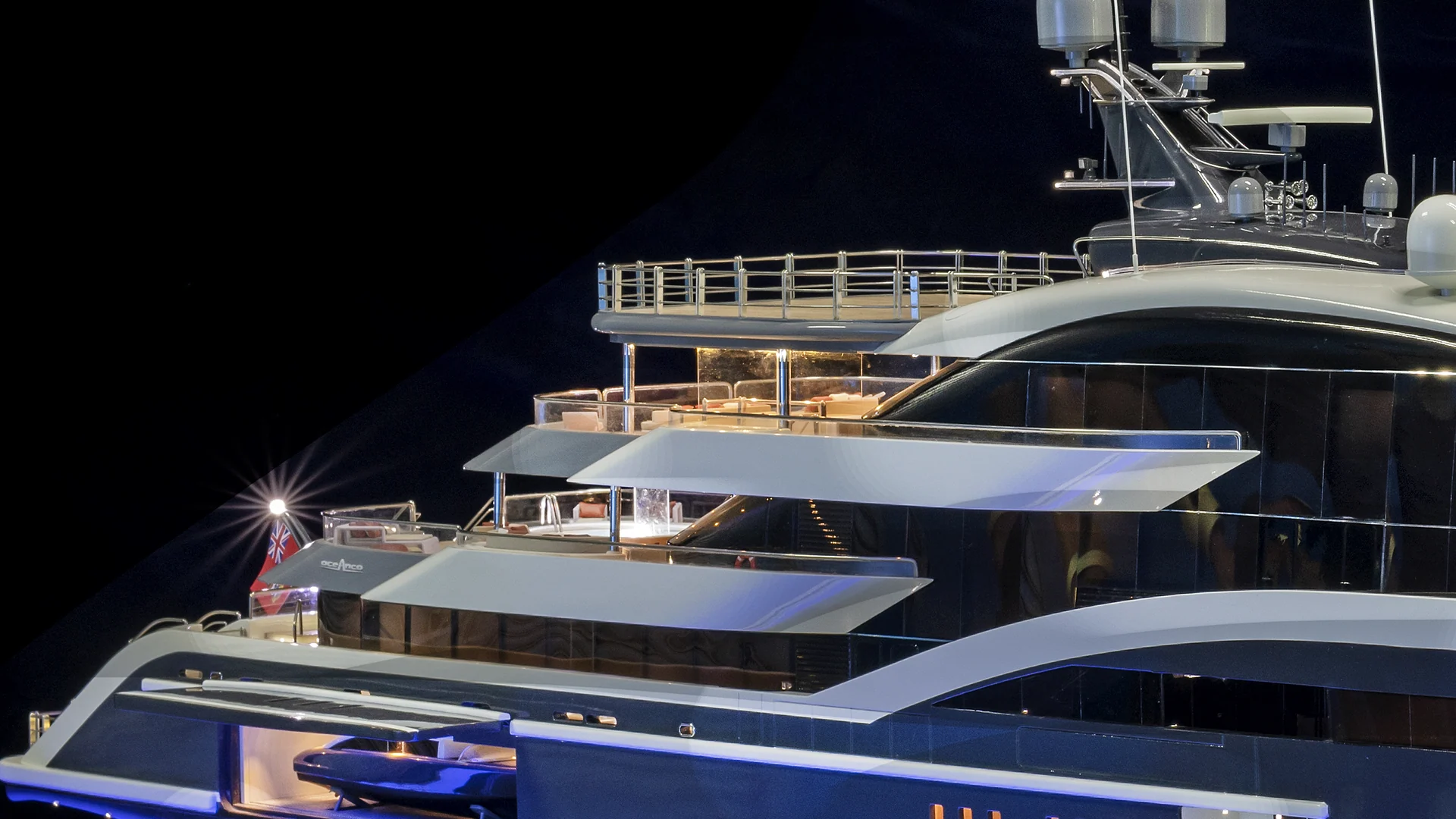 Close-up detail of the Oceanco DAR superyacht scale model decks by TNBuilt West