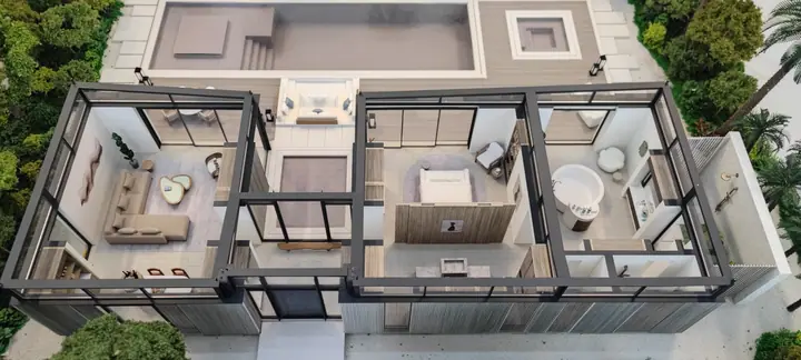 منظر علوي للتصميم الداخلي لفيلا مجسم من إنتاج TNBuilt West